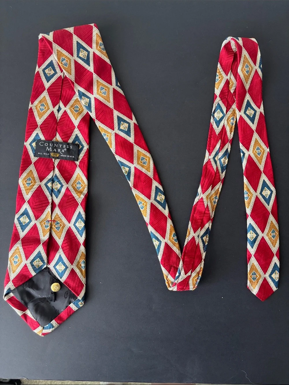 Countess Mara 100% silk Handmade Classic Red Diamond Pattern Men's Tie